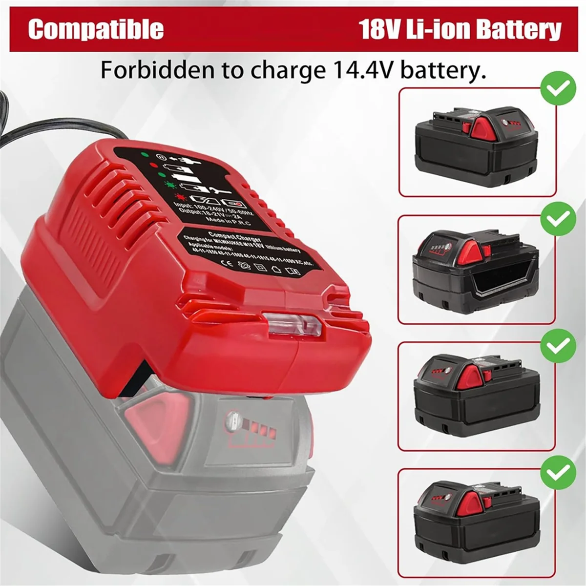 Сменное мини-зарядное устройство для аккумулятора Milwaukee M18 18 в размер 1/4