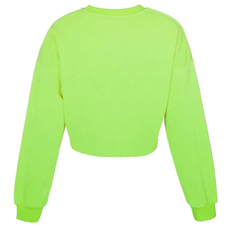 Неоново-Зеленый Спортивный свободный осенний худи укороченные толстовки с