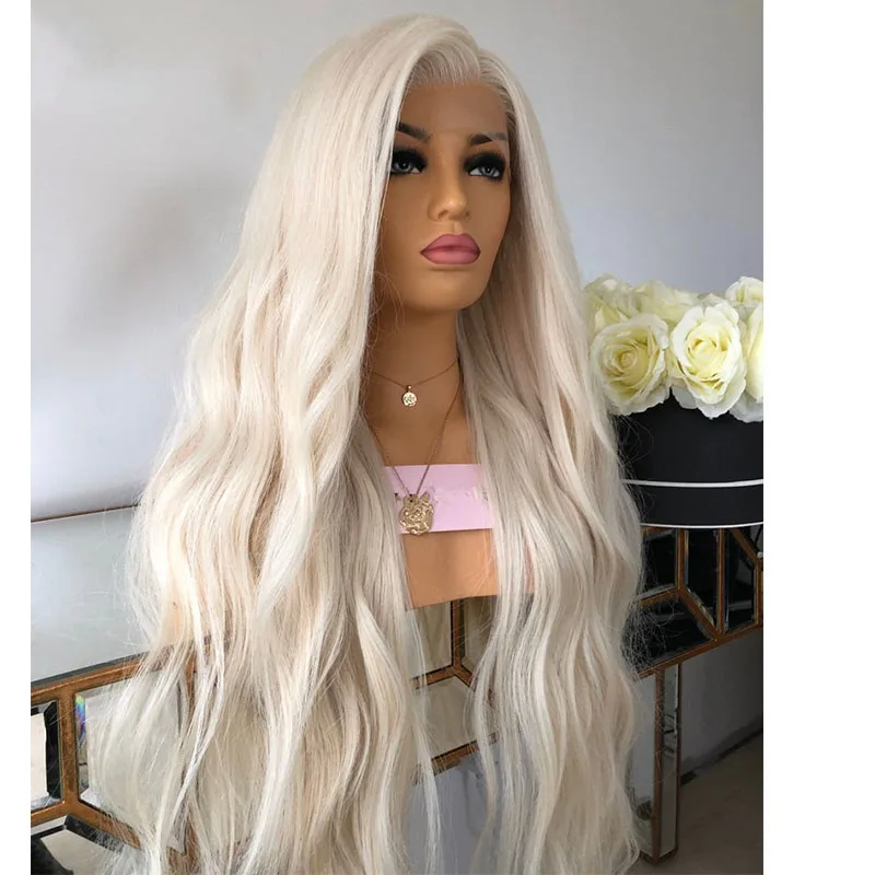 #60 Platinum Blonde Soft Long HD 13x4 Lace Front Wig Mixed Human Hair Wig Pre Plucked BabyHair Cosplay Glueless For Black Women