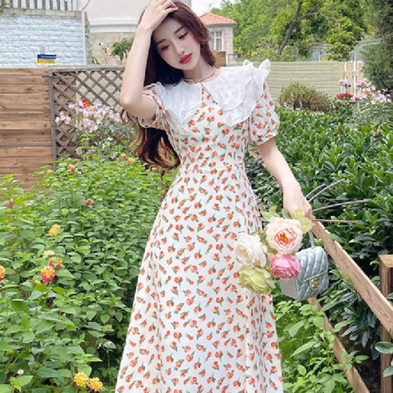 

Женское облегающее платье средней длины, белое платье в Корейском стиле с цветочным принтом, выпускное платье