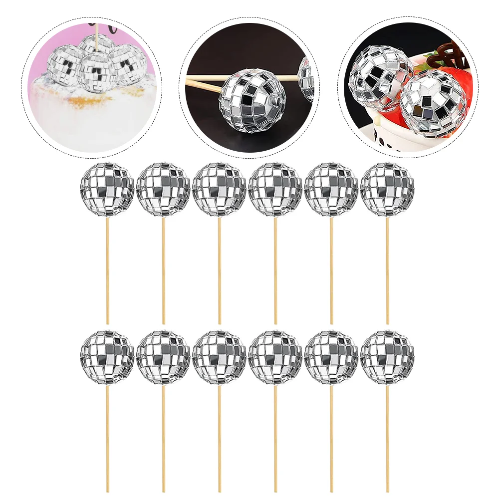 

12 Pcs Wedding Decorations Disco Cake Sign Cupcake Topper Ball Party Decors Decorative Pick New year's