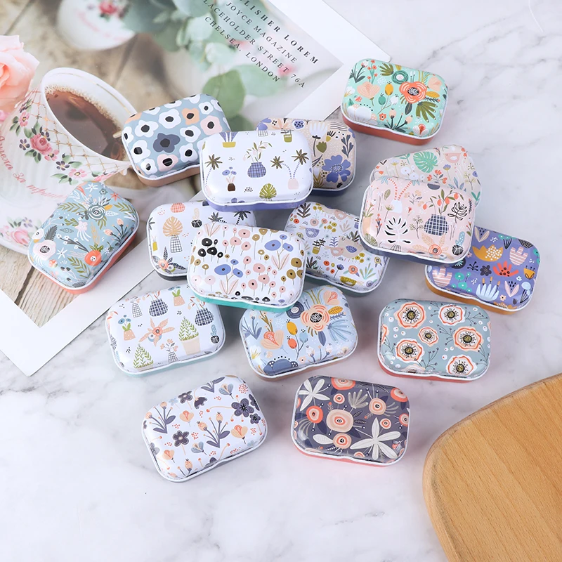 

Mini Flower Tin Trinket Coin Box Jewelry Storage Case Tinplate Small Floral