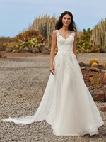 v neck button sheer back wedding dress a line sleeveless country boho tulle lace applique bride gown robe de mari%c3%a9e wedding gown
