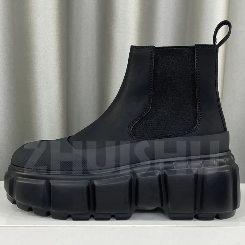 

Ботильоны женские из натуральной кожи, однотонные полусапожки на платформе, универсальная обувь для увеличения роста, весна-осень