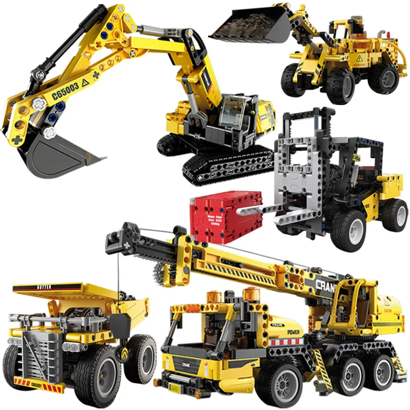 

City Engineering Vehicle Forklift Excavator Bulldozer Tramcar Crane Truck Model Building Blocks Construction Bricks MOC Toy Gift