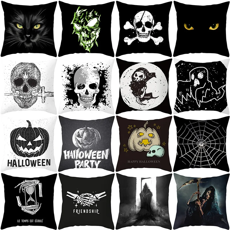 

Ghost White Skull Pillow Case Spider Web Pillowcase Home Decor Aesthetic Bedroom Decoration Luxury Sofa Chair 45x45 40x40 50x50