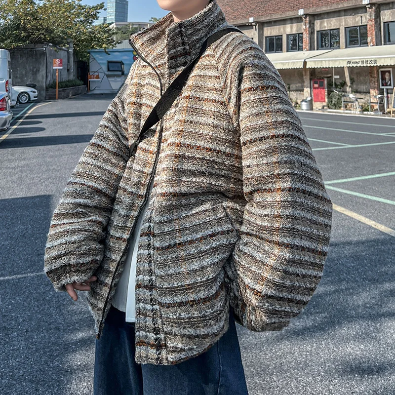 Winter Jacket Men Warm Fashion Oversize Retro Thick Plaid Jacket Men Streetwear Korean Loose Thicken Short Coat Mens Clothes