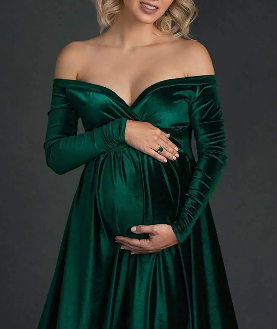 Velour Pregnancy Dress Long Tail Maternity Dresses for Photo Shoot Long Dress Gown Color Photography Props enlarge