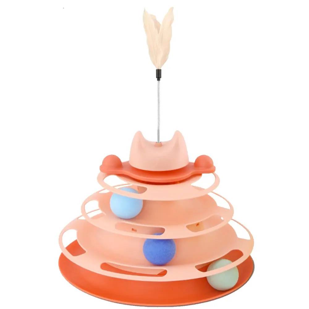 

Toys 3 Tier Tracks Tower Interactive Toy with Feather Teaser Wand for Kittens(Orange)