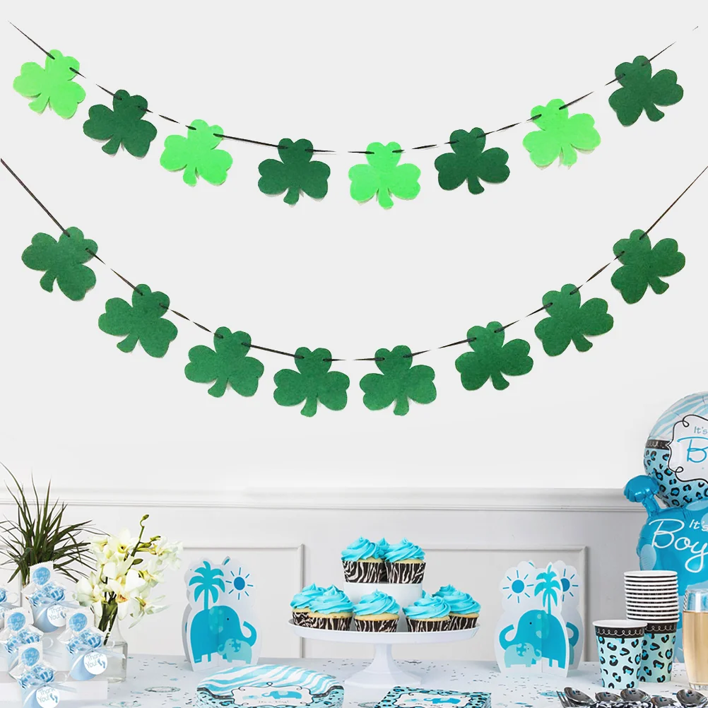 

2PCS Shamrock Felt Banner St Patrick's Day Hanging Flag Bunting Party Decoration