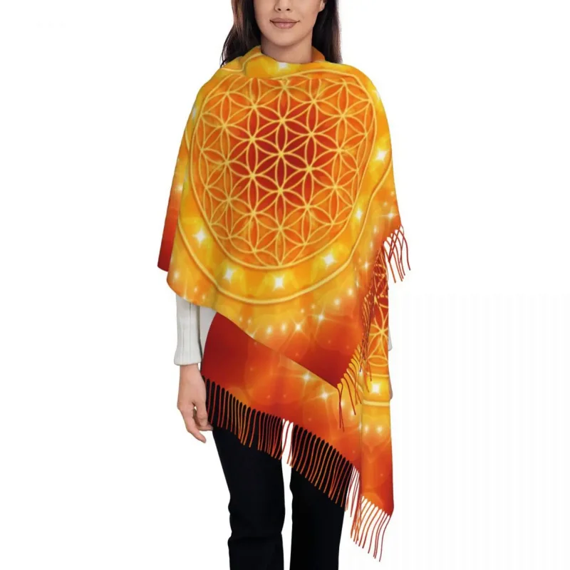 

Personalized Print Flower Of Life Golden Light Energy Scarf Women Men Winter Warm Scarves Geometric Mandala Shawls Wraps