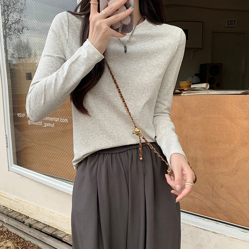 Однотонные базовые облегающие футболки с круглым вырезом и длинным рукавом