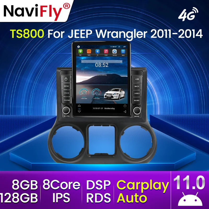 Автомобильный мультимедийный плеер 8G + 128G Carplay Android 11 для Jeep Wrangler 3 JK 2011-2016 Tesla Style