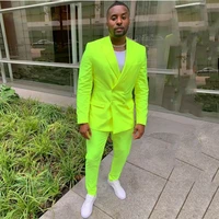 fluorescent green mens suit business casual party slim fit double breasted peak lapel 2 piece jacketpants costume homme