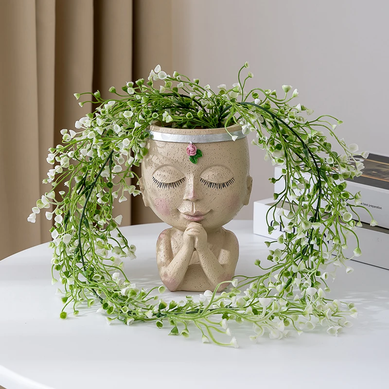 Girls Face Head Flower Planter Succulent Flower Pots Nordic Tabletop Crafts Ornaments Doll Design Art Vase Garden Decoration