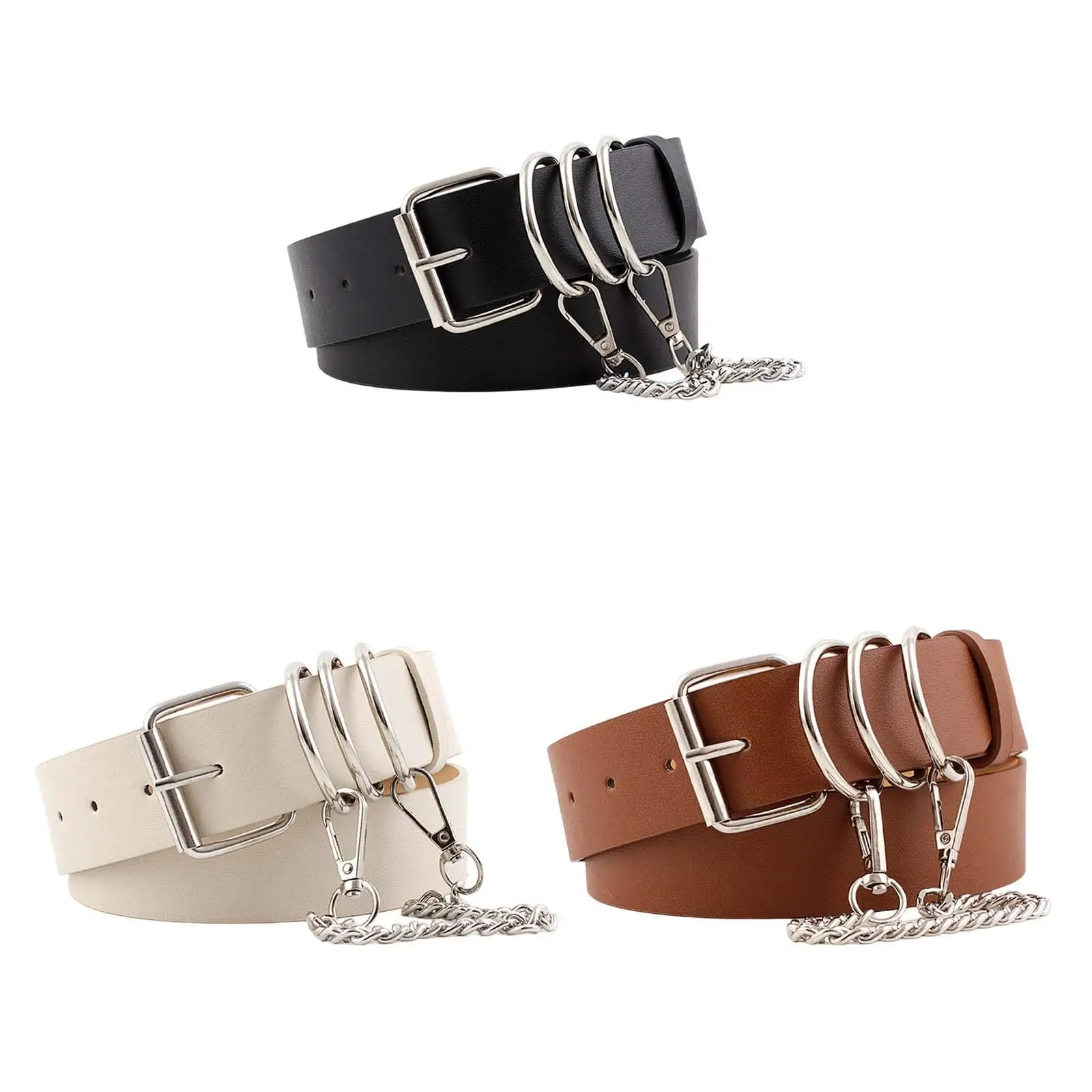 Punk Women Waist Belt PU Leather Belt with Chain for Pants Casual Party