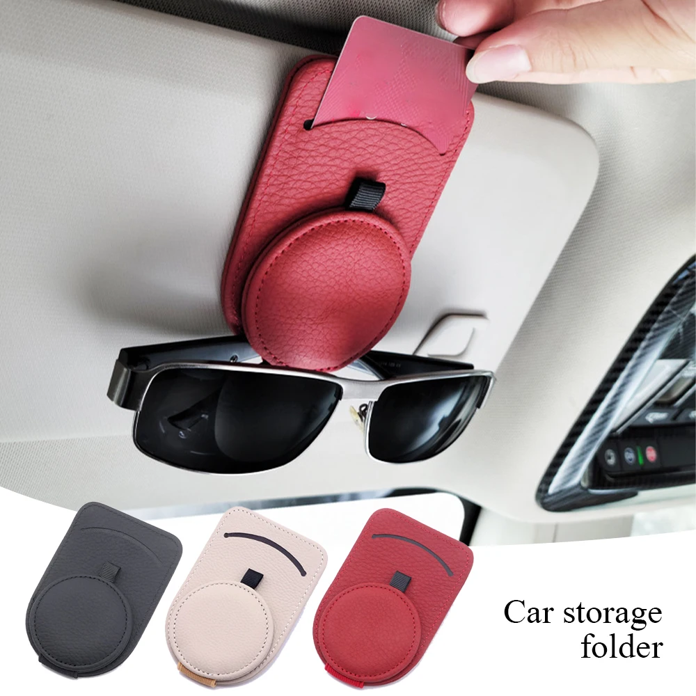 Car Glasses Holder Universal Auto Sun Visor Sunglasses Holder Clip Leather Eyeglasses Hanger Ticket Card Clip Eyeglasses Mount