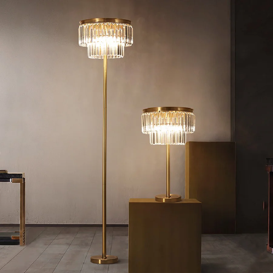

IWP Crystal Table Lamp Copper Floor Light Luxury Modern Creative Lighting Living Room Bedroom Hotel Interior Decor Lamp Fixture