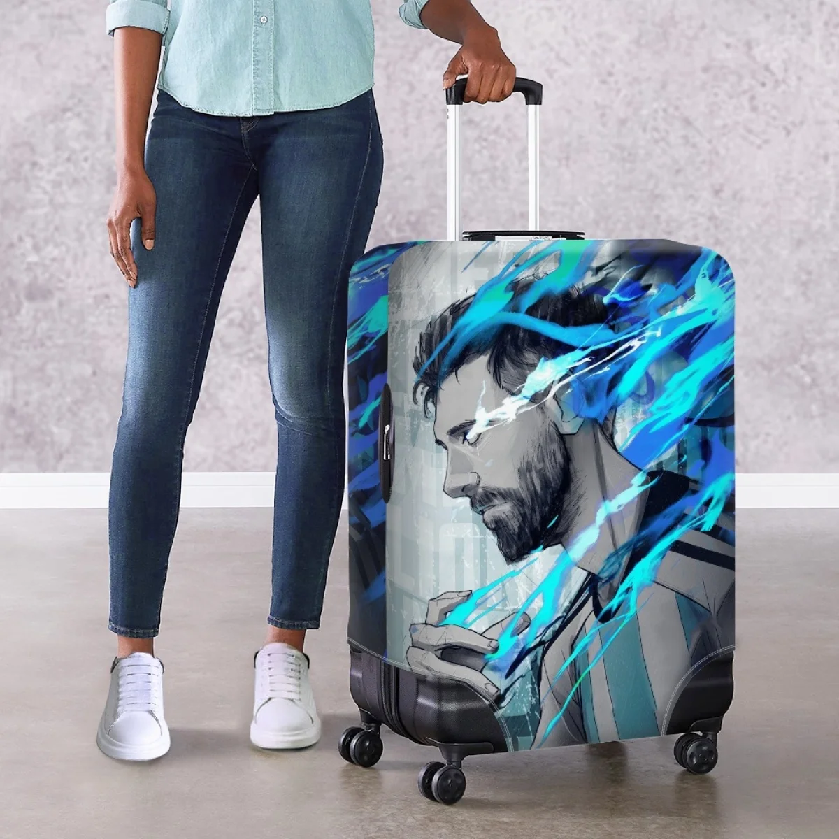 

Twoheartsgirl Messi Suitcase Cover for Travel Durable Luggage Protector Covers Zipper Drop Ship Casual Baggage Protective Sleeve