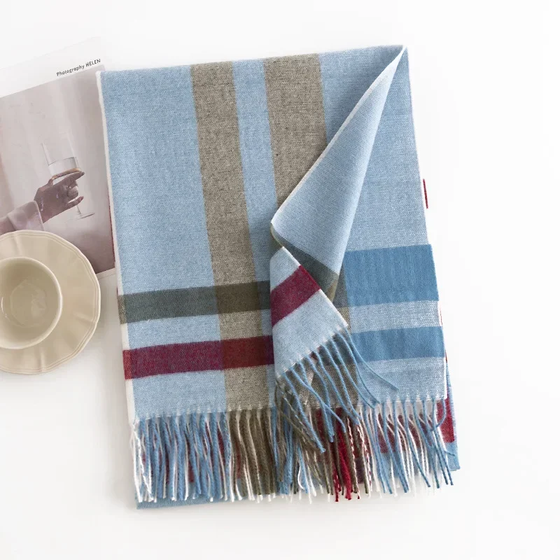 Новый зимний женский шарф с клетчатым принтом и кисточками имитация кашемира