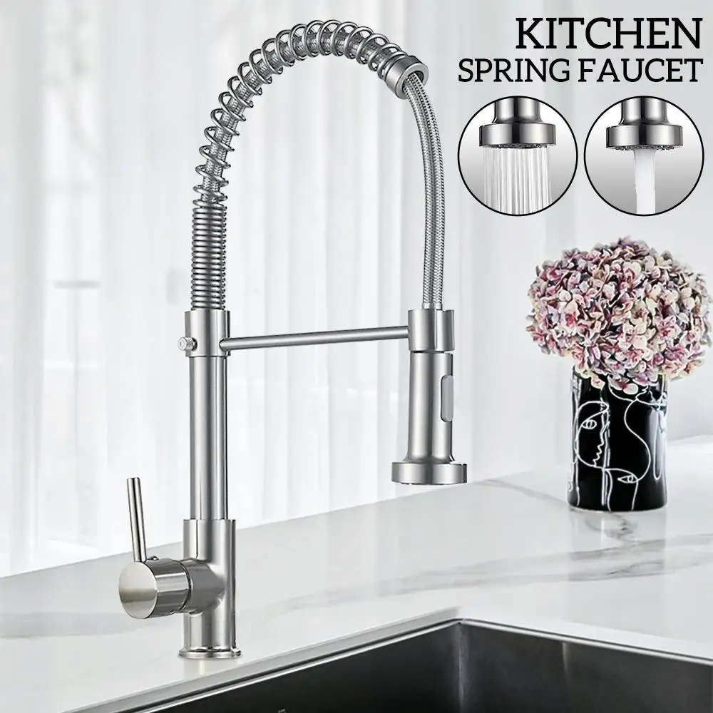 

Kitchen Faucets Brushed Brass Nickel Deck Mounted Mixer Tap 360 Degree Rotation Stream Sprayer Nozzle Kitchen Sink Hot Cold Taps