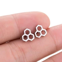 tulx stainless steel hexagon stud earrings for women kids unique geometric honeycomb earrings ear piercing jewelry