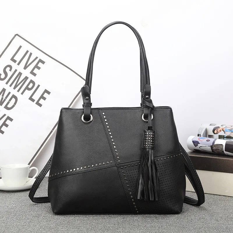 

Infinite Charm, Large Capacity, Solid Color, Embroidery Thread, Tassel Handbag, 2022 New Simple Trend Double Pocket Tote Bags Cc