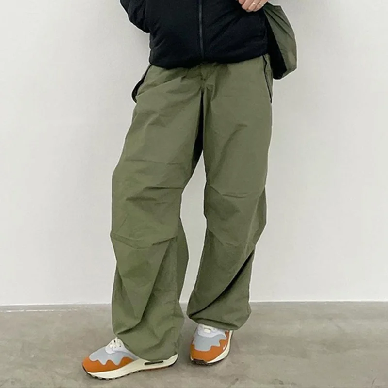 

Women Casual Wide Leg Cargo Pants Y2K Oversized Drawstring Pockets Baggy Trouser Vintage Streetwear Low Waist Joggers Tech Pants