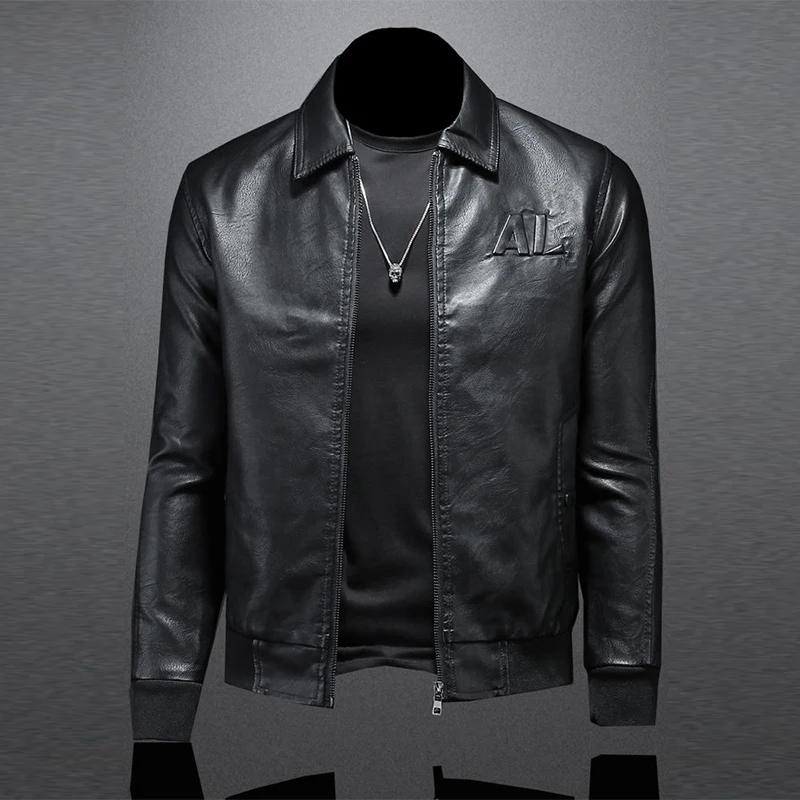 

Autumn Winter 2022 Faux Fur Men's Lapel Motorcycle Leather Bike Bomber Washed PU Stylish Coat Clothes Free Shipping