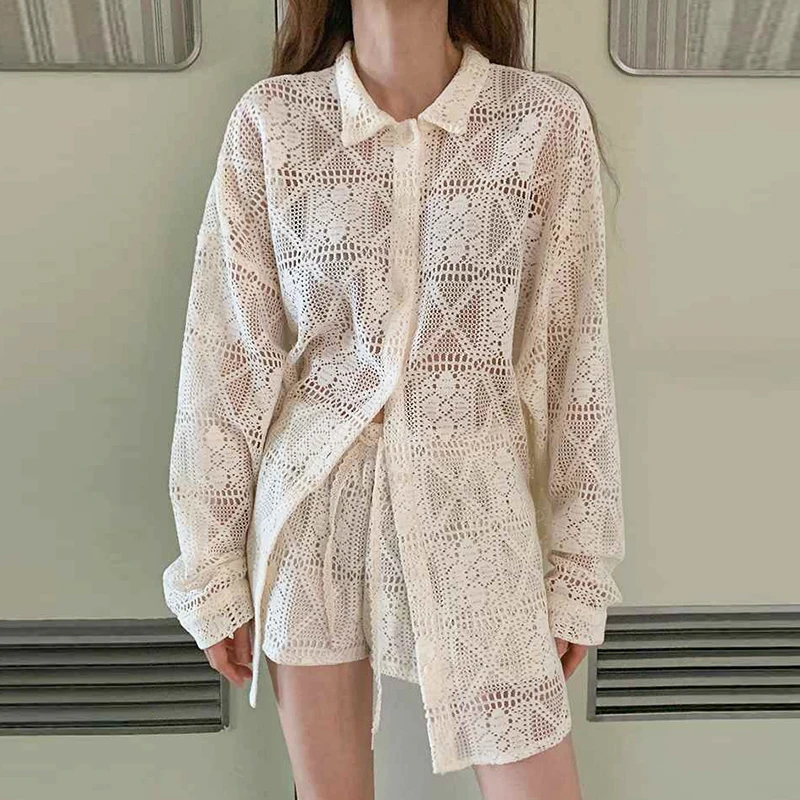 

VANOVICH корейский стиль лето новый темпераментный Цвет Поло рубашка с длинными рукавами высокой талией тонкие широкие брюки со шнуровкой комплект из двух предметов