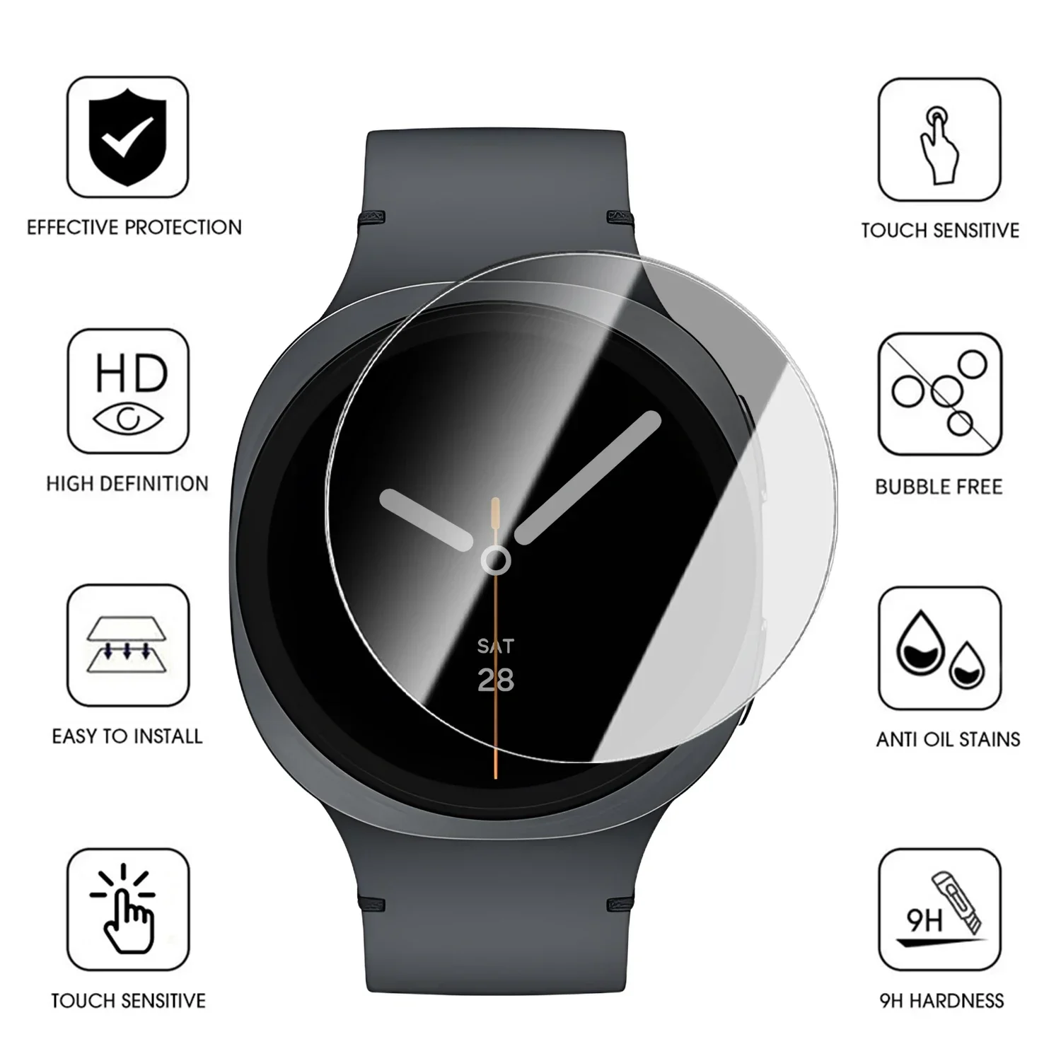 Фото Для Samsung Galaxy Watch 9/8/7/6/5/4 40 мм 44 мм 8 Classic Ultra 2/1/Ultra 2025 47 мм Защитная пленка из закаленного стекла для быстрой установки. №1