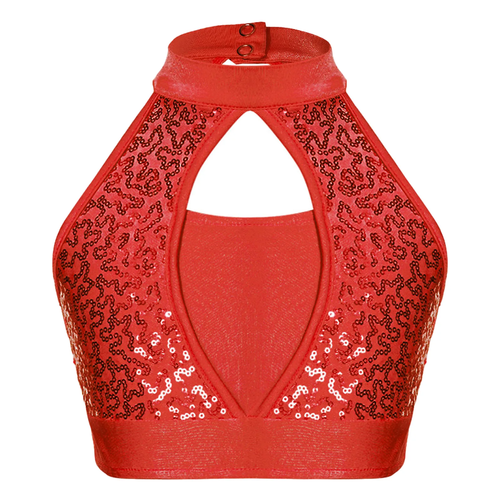 

Kids Girls Sequins Dance Crop Tops Sleeveless Keyhole Back Vest Tanks Top Latin Jazz Gymnastics Performance Competition Costume