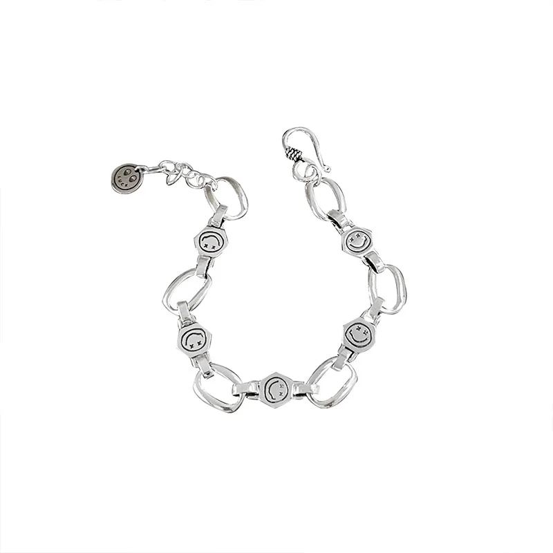 

Geometric Graphic Smiley Face Bracelet Women's 925 Sterling Silver Ins Minority Design Fashion Simple Jewelry Personalized Gift