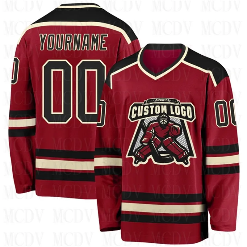 

Custom Maroon Black- Hockey Jersey 3D Print You Name Number Youth Mens Women Ice Hockey Jersey Competition Training Jerseys