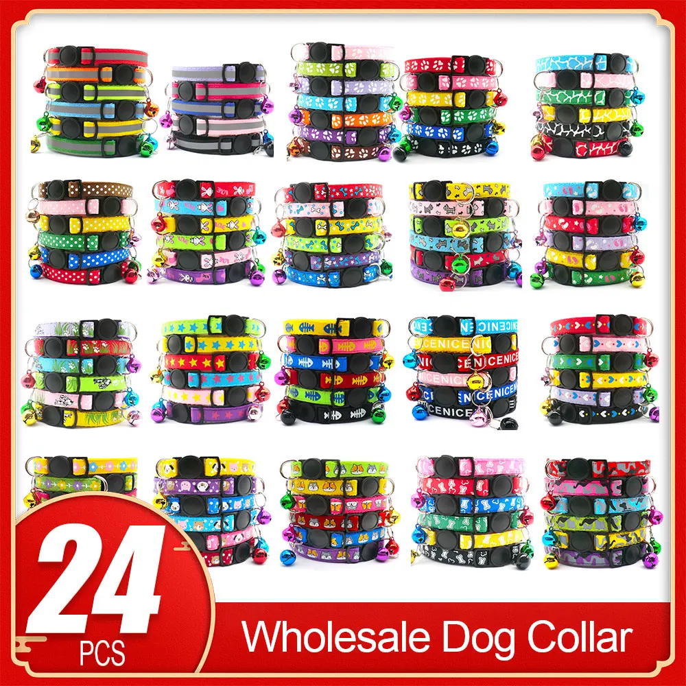 

Wholesale 24PCS Oval Clasp Dog And Cat Collar Adjustable Halter Neck With Bell Necklace Personality Charm Accessories
