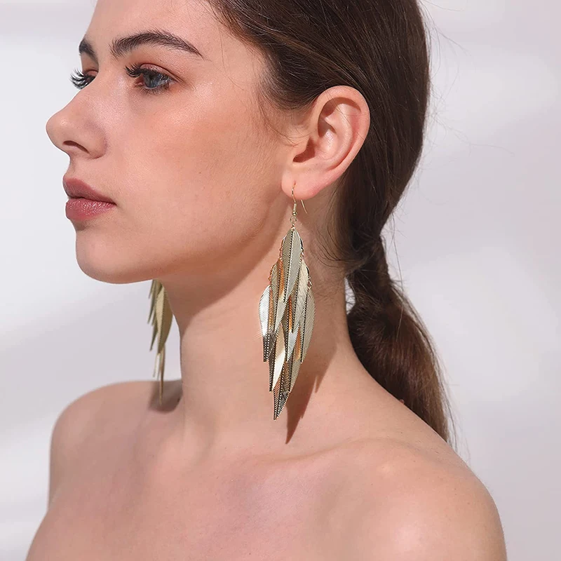 Многослойные металлические геометрические серьги в виде листьев висячие
