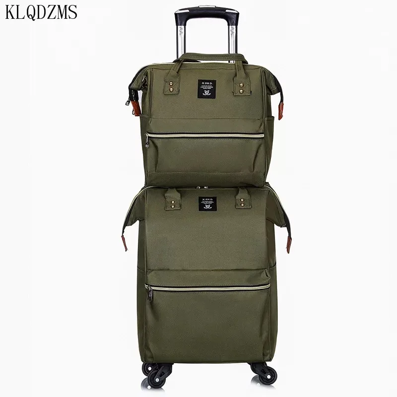 KLQDZMS New Fashionable Nylon Travel Bags for Men and Women with Wheels Rolling Luggage Rotating Trolley Suitcase