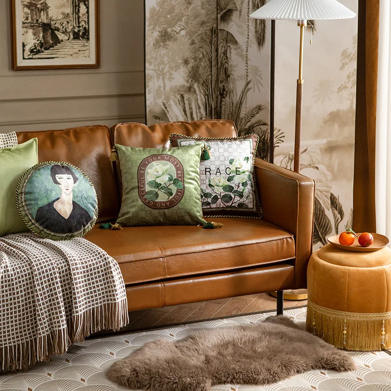 Retro Flower Throw Pillow Covers White Rose Home Decorative Pillowcase Vintage Cushion Cases Square Pillow Shell 45x45cm Green