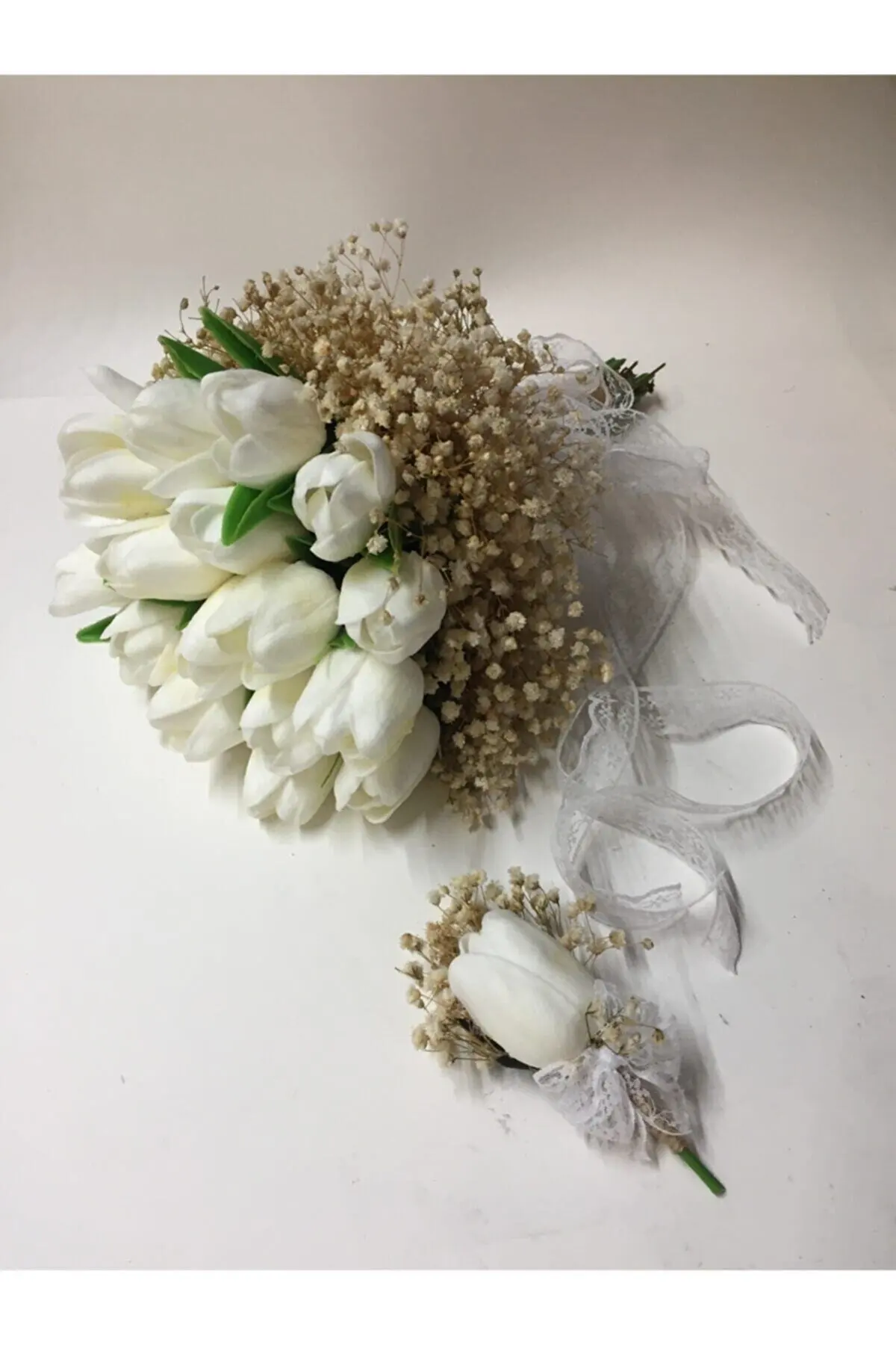 

White Wet Tulip Edge Tomurcuklu Bridal Bouquet Hand Flower Bridesmaid Throw Bouquet 2022 Marriage