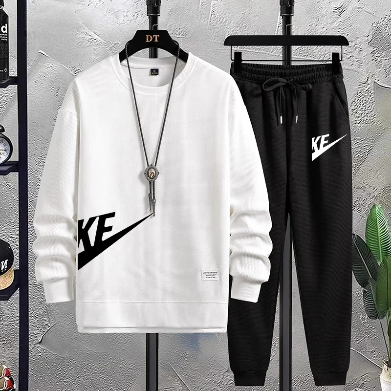 

2023 Spring Autumn New High-Quality Men's Leisure Sports Round Neck Hoodless Sweater Pullover+Outdoor Running Pants Set M-3XL
