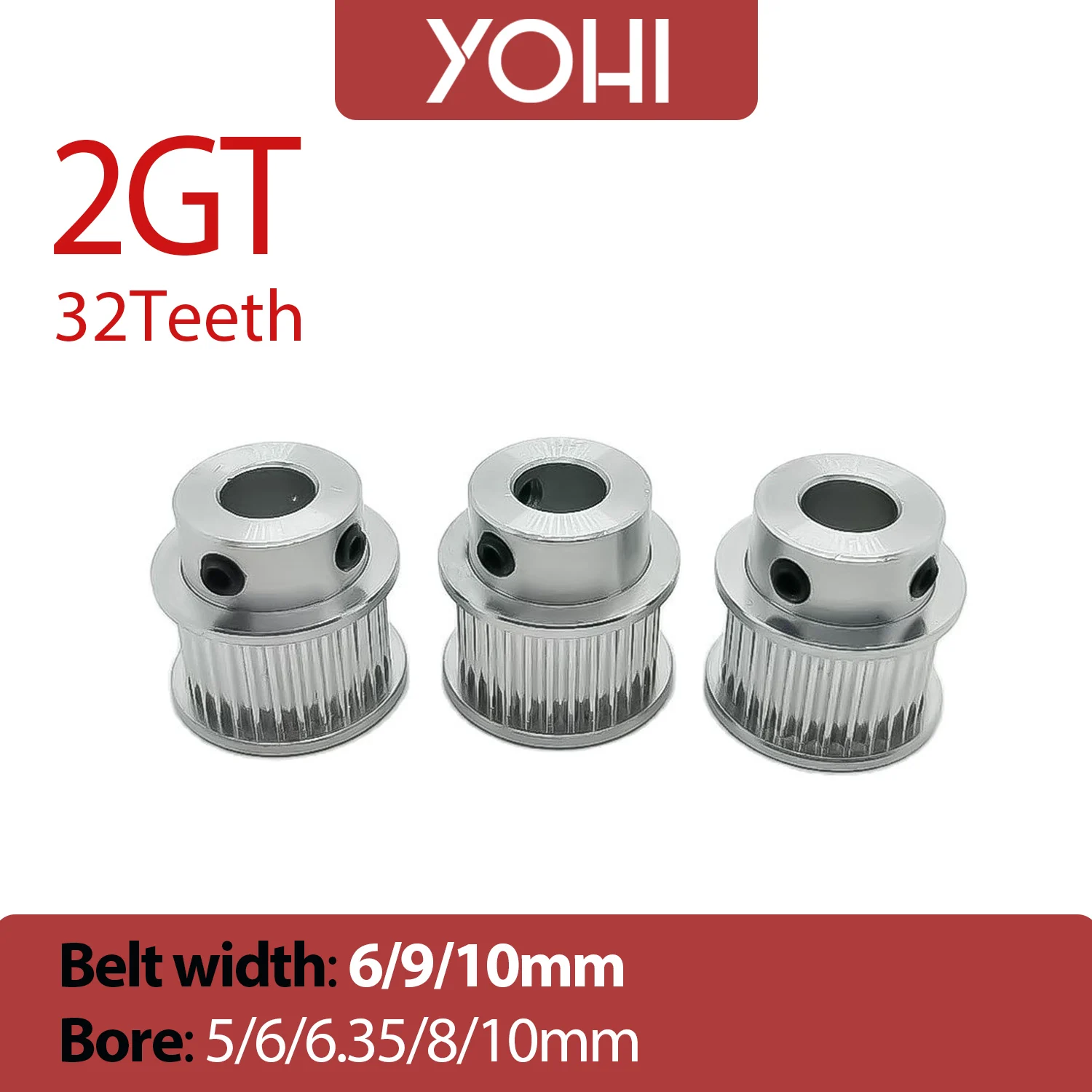 

GT2 32Teeth Timing Pulley 2GT 2M Bore 5/6/6.35/8/10mm for Open Synchronous Belt width 6/9/10mm Small Backlash for 3D Printer 32T