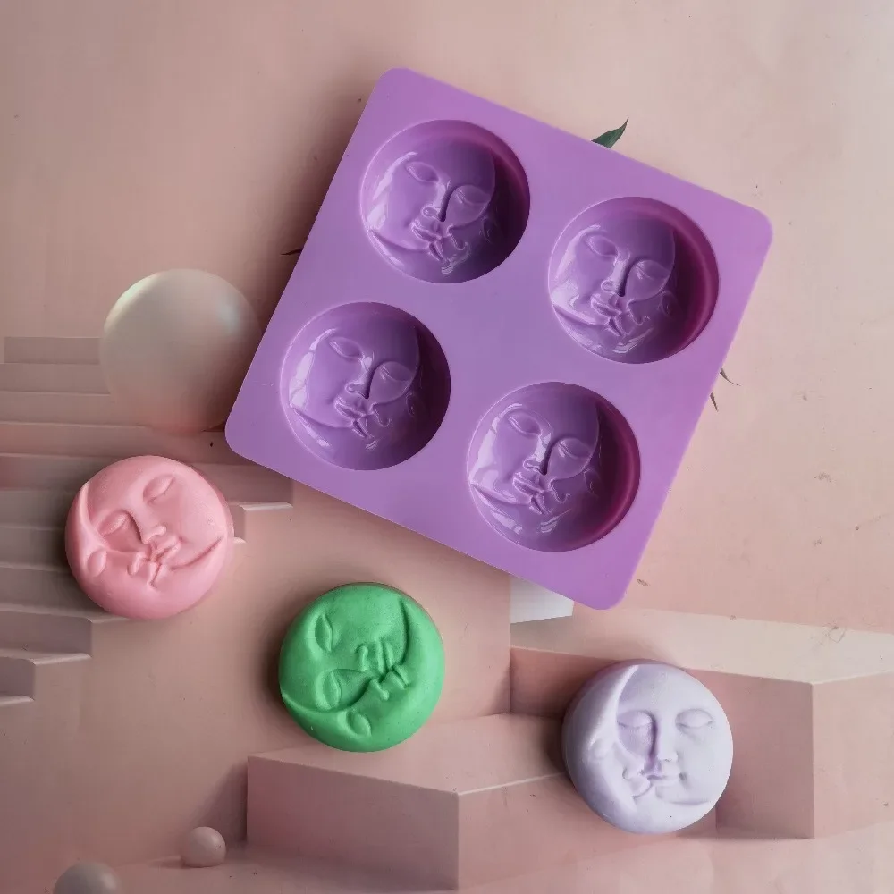 

Silicone Soap Molds 4 Cavity Crescent Moon Face Silicone Soap Mold for Homemade Lotion Bar Bath Bombs Polymer Clay