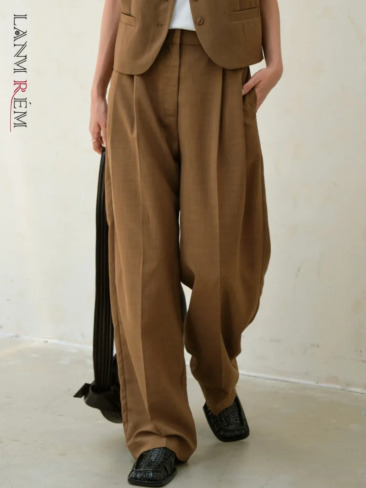 

LANMREM, винтажные однотонные широкие брюки, женские, с высокой талией, свободные, длинные, офисные, женские, 2023, осенняя новая одежда, 2AA2366
