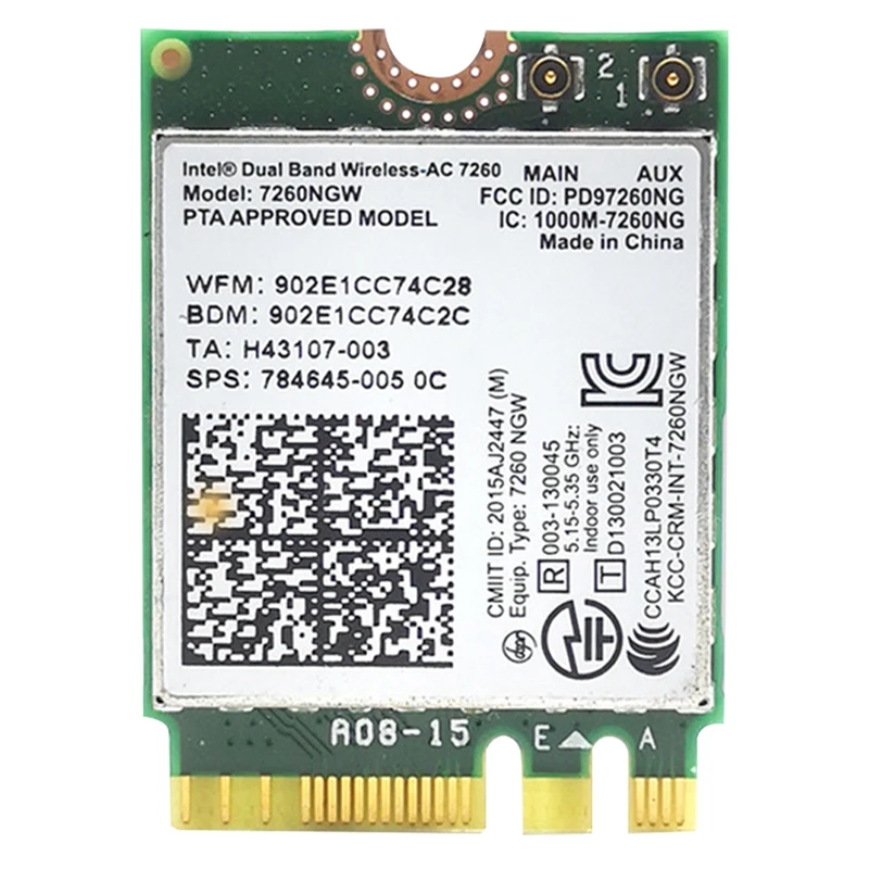 

1 PC 7260NGW 1200M Dual-Band Gigabit Network Card Bluetooth 4.0 NGFF M2 Built-In Network Card Green PCB