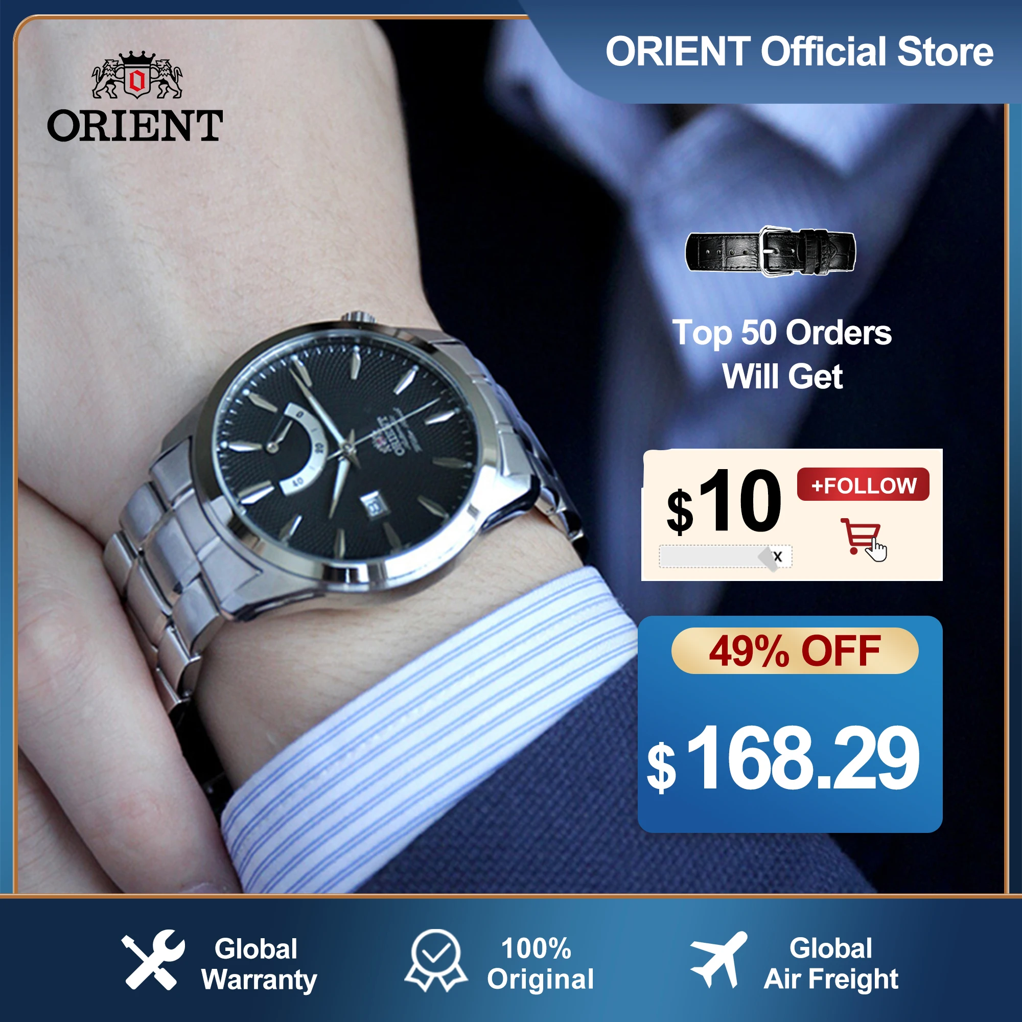 Reloj Mecánico Original Orient para hombre, moda japonesa de negocios de reloj de pulsera, indicador de reserva de energía negro, modelo desactivado, venta