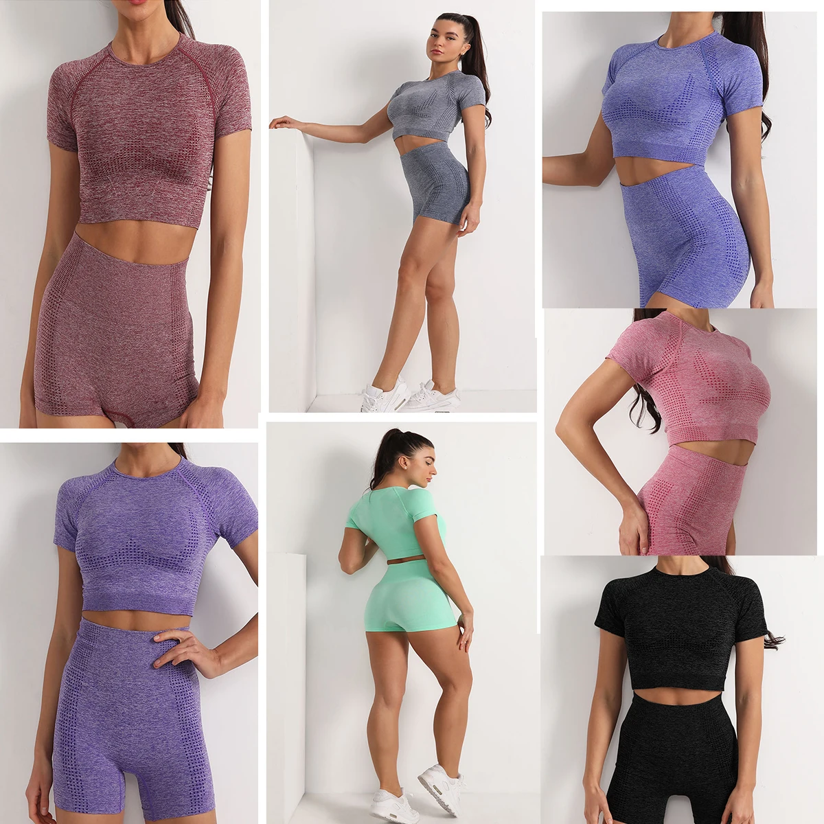 Женский спортивный костюм из двух предметов однотонный укороченный топ и