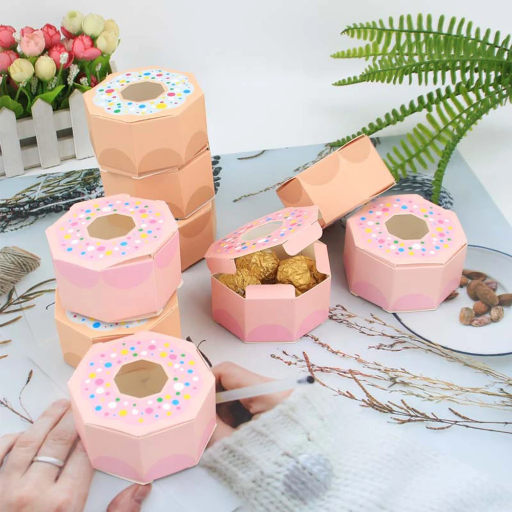 

20Pcs Candy Cookies Box Hexagon Gift Box Donut Bag Sweet Chocolate Packaging Case for Wedding Theme Party Favor Gifts Decoration