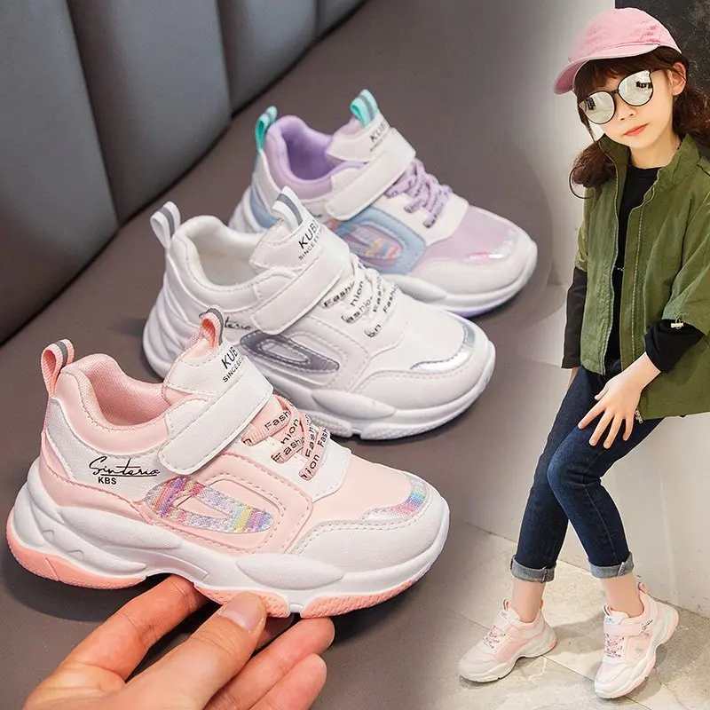 

Детские кроссовки для девочек, кожаные дышащие Нескользящие, мягкая подошва, для бега, для мальчиков, Размеры 26-37