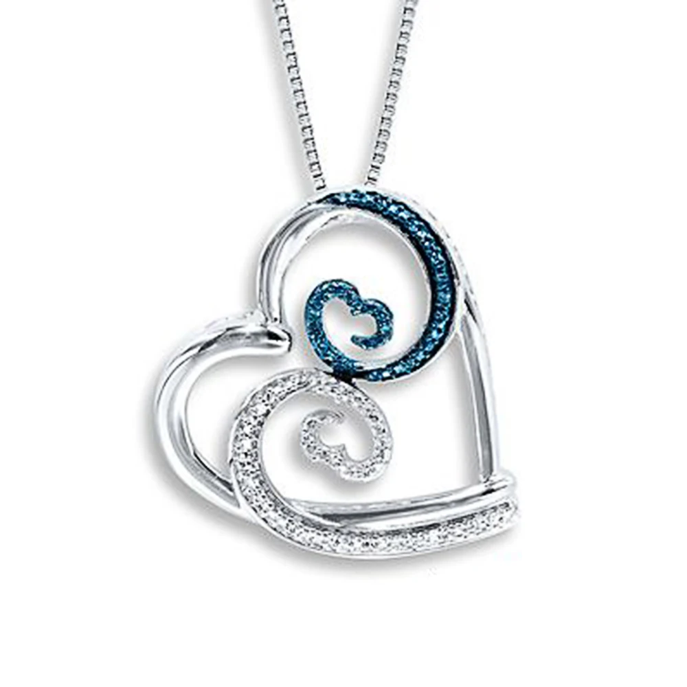 

Chic Heart Pendant Necklace for Women Romantic Blue/White Auspicious Clouds Pattern Special-interest Wedding Jewelry New