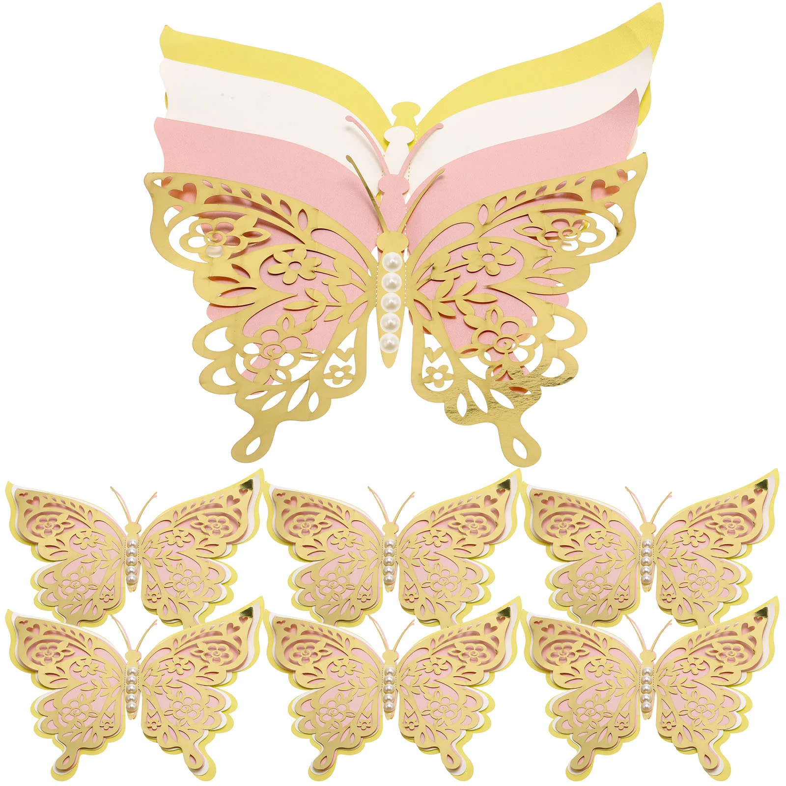 

1 Set of Butterfly Wall Sticker With Fake Pearl Decoration 3D Large Butterfly Decal Wall Butterfly Sticker